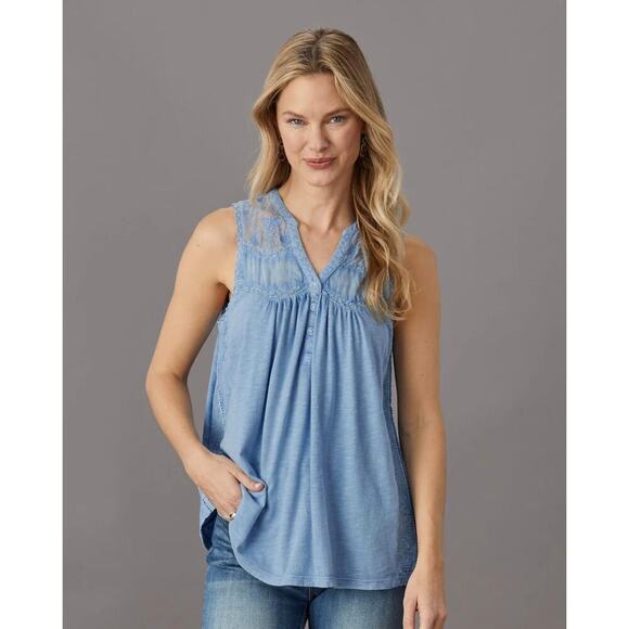 Sundance Nori Tank Sleeveless Blouse Pastel Blue Size XS Lace Embroidered Boho - Picture 1 of 10